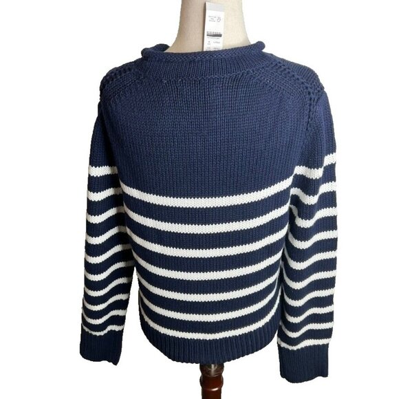 J.Crew $90 Heritage cotton Rollneck™ sweater in stripe Ivory Navy Size S CE486 - Picture 5 of 9